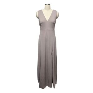 NWT Birdy Grey Shamin Maxi Dress Taupe V Neck Sleeveless Side Slit Womens Medium